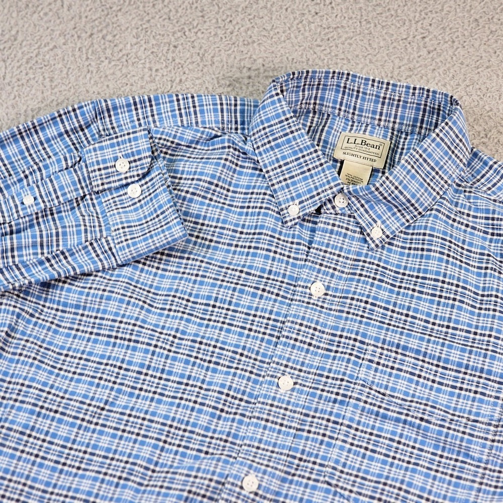 L.L.Bean Shirt‎ Mens Medium Blue Plaid Long Sleeve Button Down Slightly Fitted